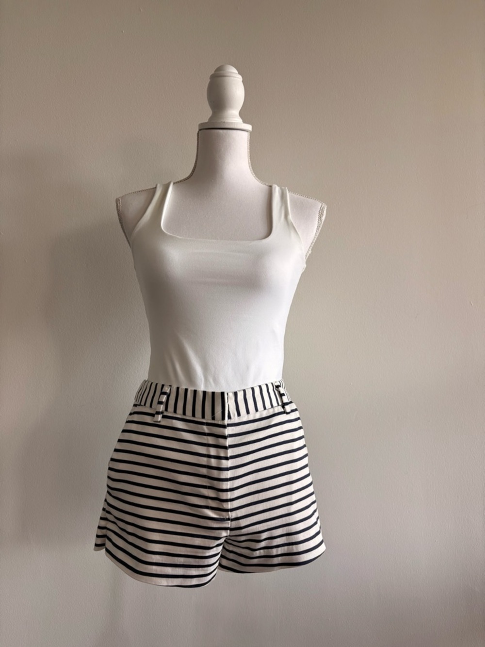 H&M Navy and White Striped High-Waist Shorts (Top and belt not included)